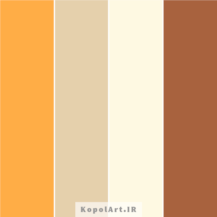 پالت رنگ کاراملی، زرد طلایی، بژ و سفید شیری