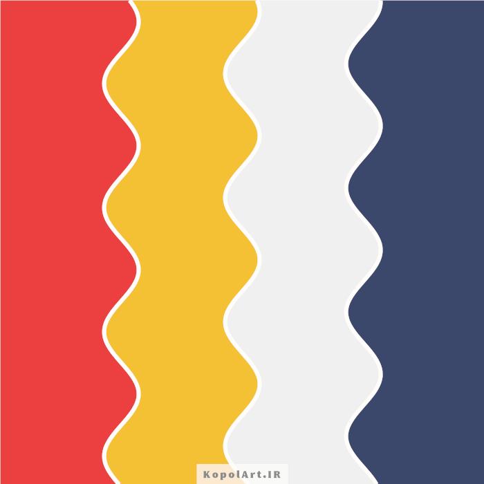 پالت رنگ قرمز گوجه ای، زرد کهربایی و آبی نفتی