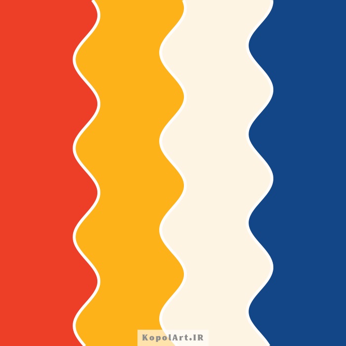 پالت رنگ پاییزی قرمز اسکارلت (سرخ فام)، آبی دریایی تیره، طلایی روشن و عاجی