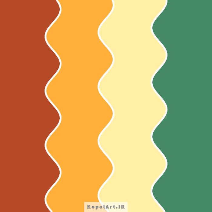 پالت رنگ قهوهای، نارنجی، سبز جنگلی روشن و خاکی روشن