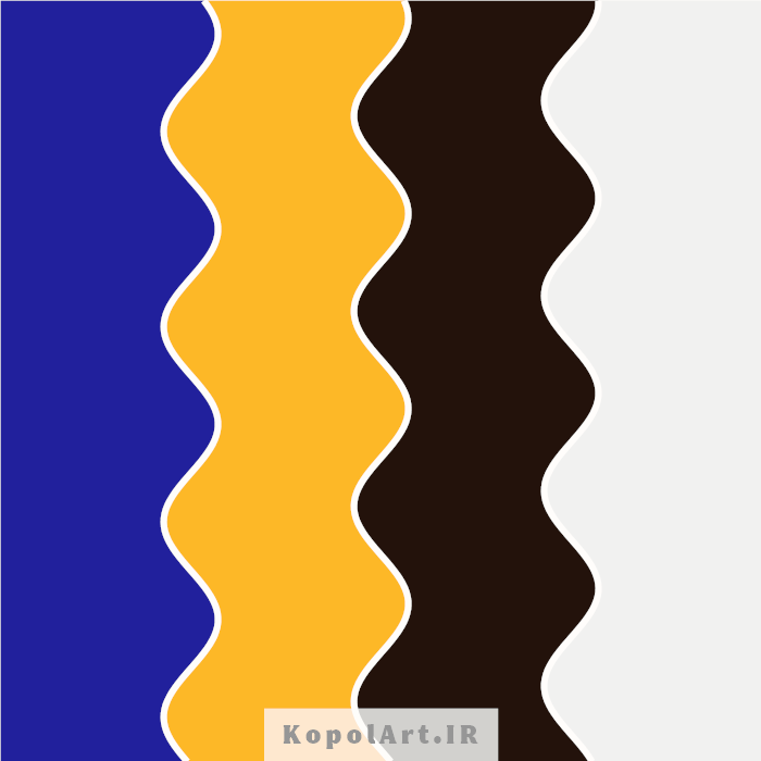 پالت رنگ آبی لاجوردی، زرد انبهای (کهربایی)، سفید صدفی و قهوهای اسپرسو