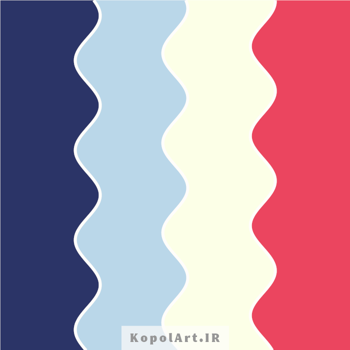 پالت رنگ آبی سرمهای، آبی کبریتی، قرمز و سفید شیری