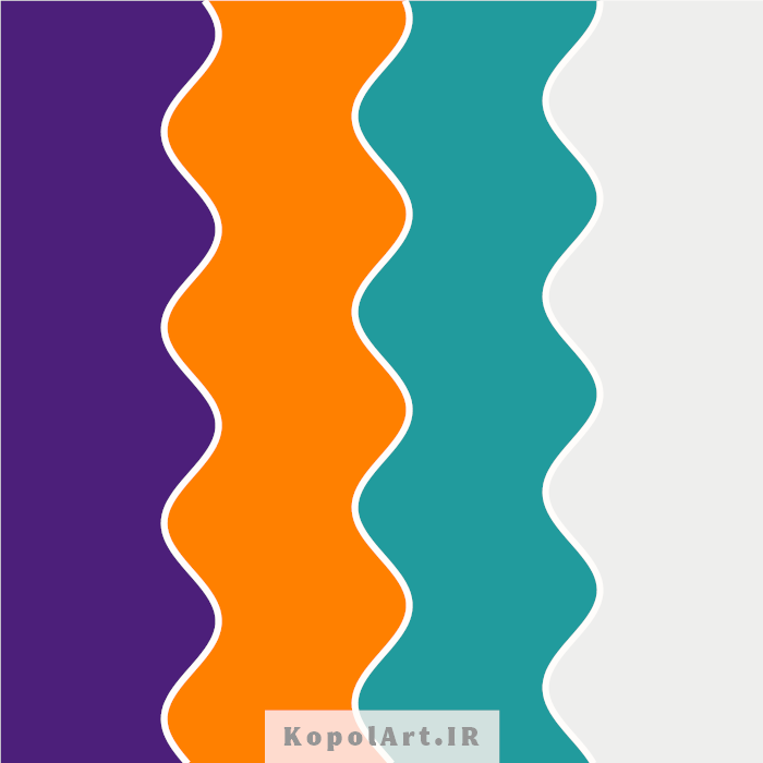 پالت رنگ نیلی سیر، نارنجی سیر، سبز کبریتی و طوسی