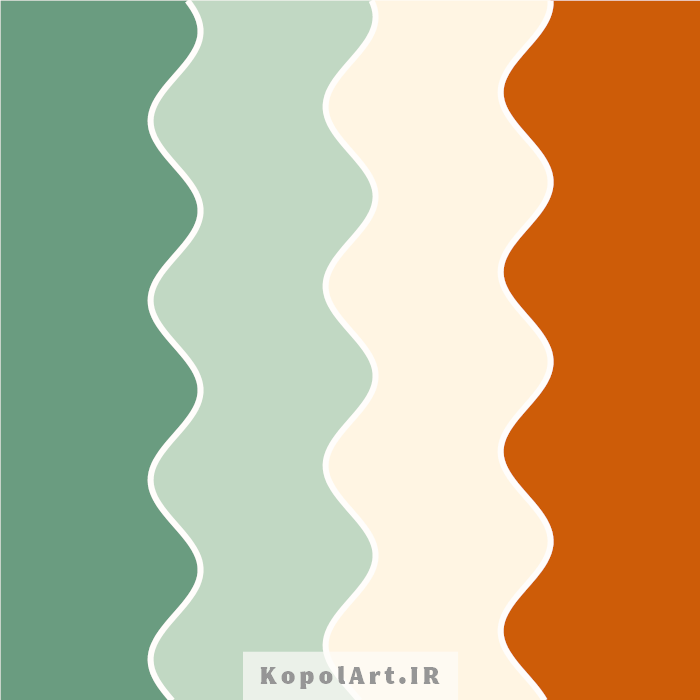 پالت رنگ عسلی تیره، سبز دریایی، سبز پاستیلی و بژ روشن