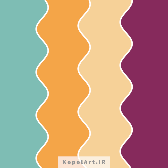 پالت رنگ سبز دودی، نارنجی و بنفش مخملی