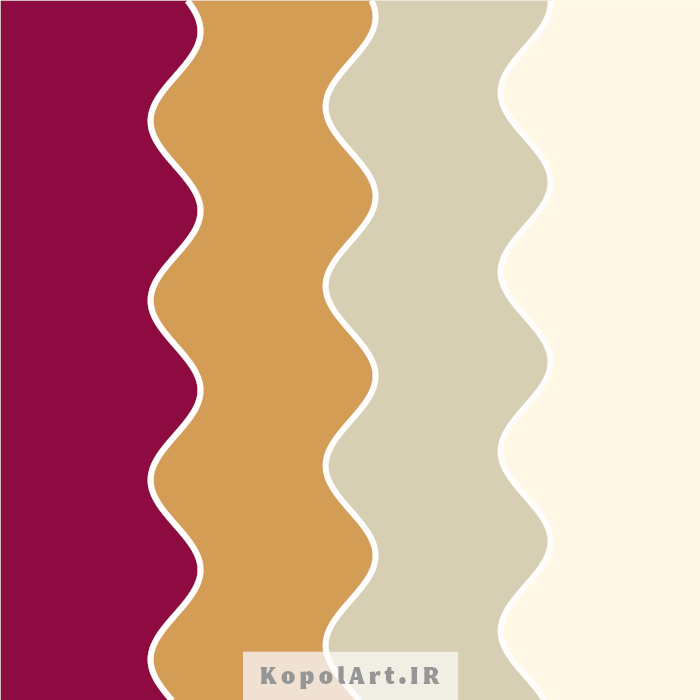 پالت رنگ قرمز یاقوتی، زرد خردلی تیره، بژ و کرمی