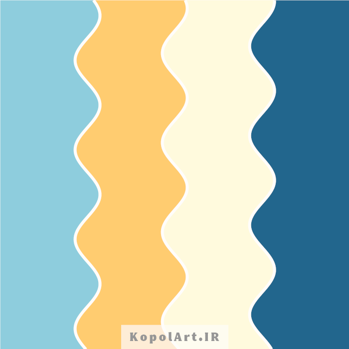 پالت رنگ آبی درباری، خردلی، آبی آسمانی و زرد نباتی