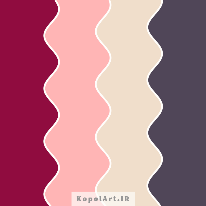 پالت رنگ شرابی، صورتی گلبهی، بنفش زغالی و بژ