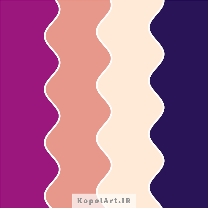 پالت رنگ بنفش تمشکی، صورتی هلویی، ارغوانی سیر و بژ