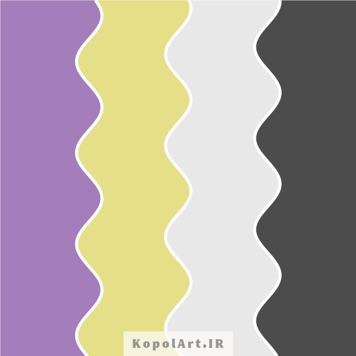 پالت رنگ بنفش انگوری روشن، زرد خاکی، خاکستری روشن و مشکی ذغالی