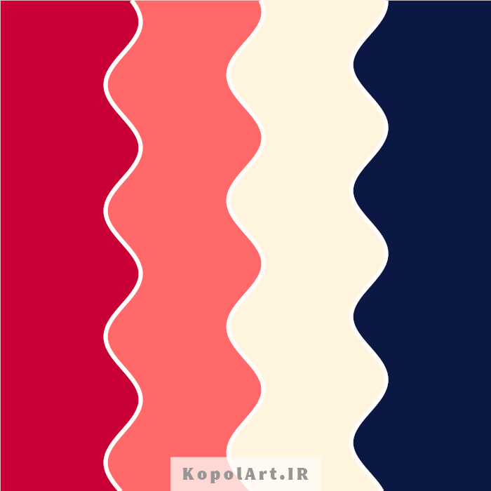 پالت رنگ قرمز گوجهای، گلبهی، کرمی و آبی سرمهای سیر