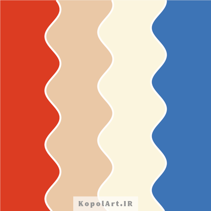 پالت رنگ آبی رویال یا سلطنتی، قرمز آتشین، کرم هلویی روشن و نخودی روشن