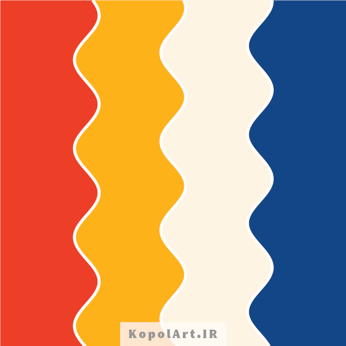 پالت رنگ پاییزی قرمز اسکارلت (سرخ فام)، آبی دریایی تیره، طلایی روشن و عاجی