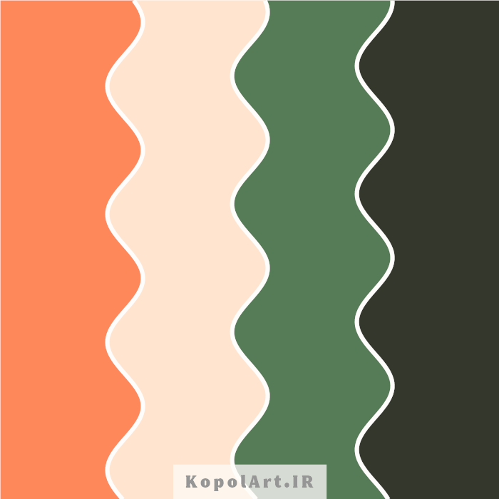 پالت رنگ سبز ارتشی، نارنجی کدو حلوایی و رنگ کرمی ماسه ای