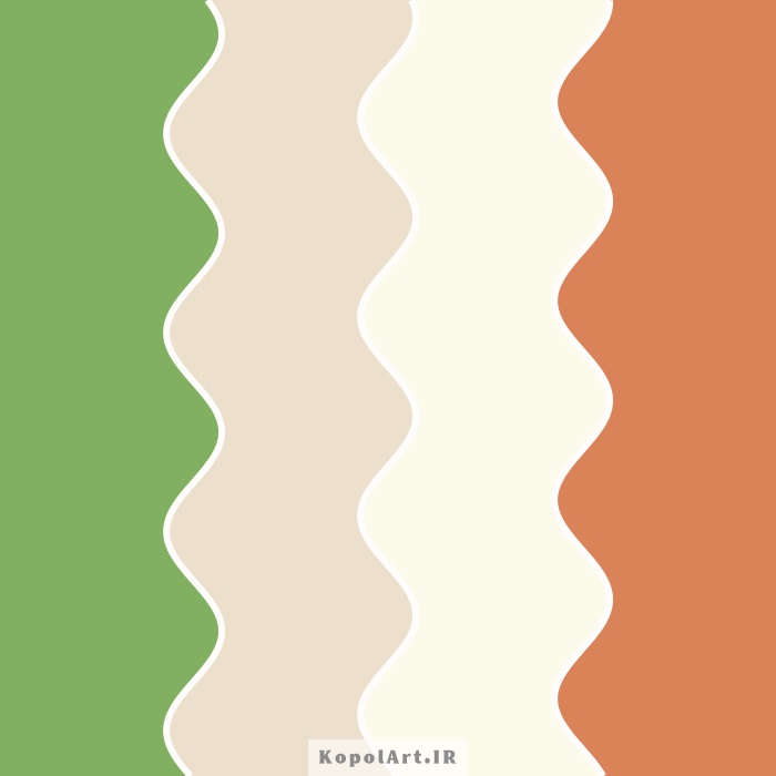 پالت رنگ ترند سبز ماچا، نارنجی مسی، سفید شیری و خاکی روشن