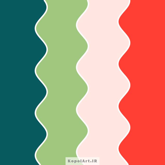 پالت رنگ یلدایی قرمز مرجانی، سبز دریایی تیره، سبز پسته‌ای ملایم و صورتی پوسته پیازی