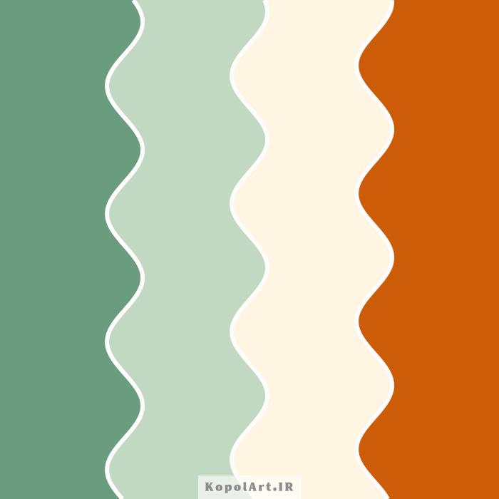 پالت رنگ عسلی تیره، سبز دریایی، سبز پاستیلی و بژ روشن