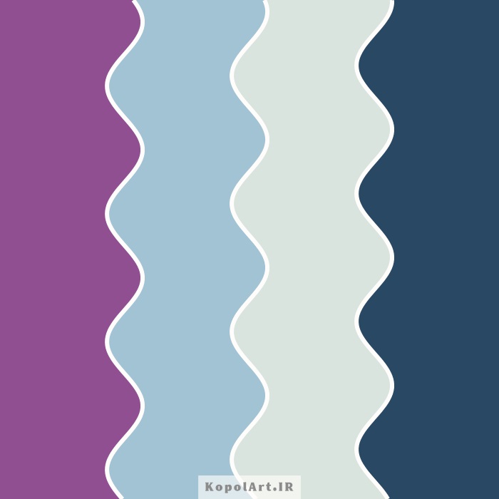 پالت رنگ آبی نفتی تیره، بنفش ارغوانی تیره، آبی مه‌آلود و سبز مریم گلی روشن