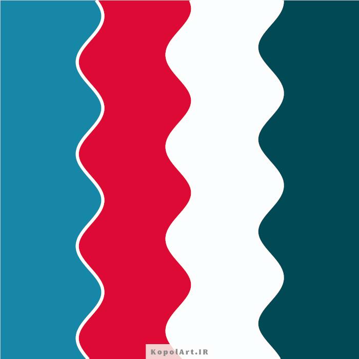 پالت رنگ آبی روشن، سبزآبی کبود، قرمز و سفید