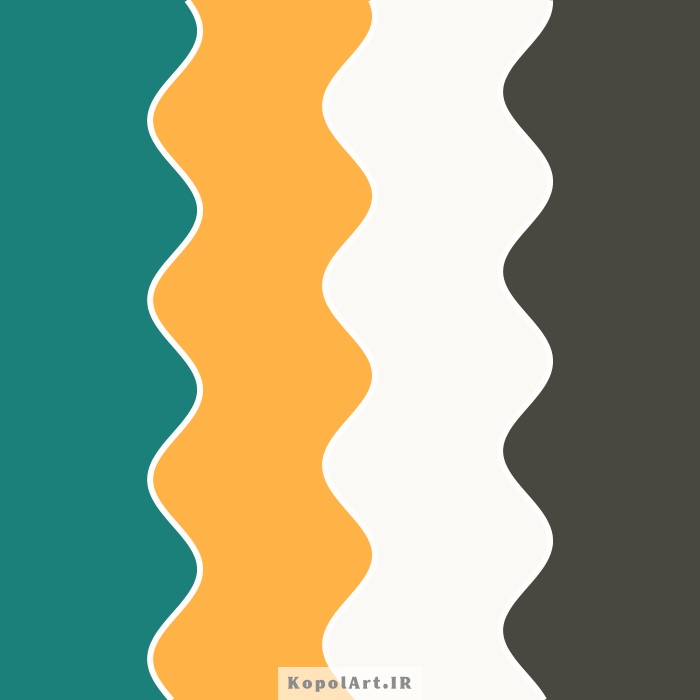 پالت رنگ فیروزه‌ای تیره (رنگ ترند سال 2026)،  زرد خردلی، سفید شیری و ذغالی زیتونی