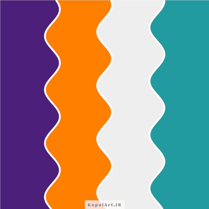 پالت رنگ نیلی سیر، نارنجی سیر، سبز کبریتی و طوسی