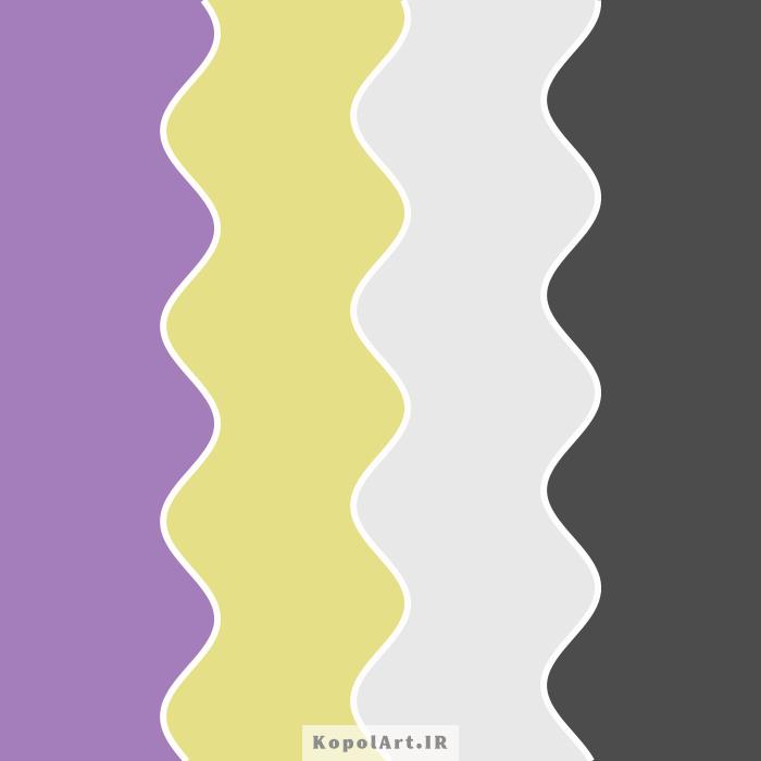 پالت رنگ بنفش انگوری روشن، زرد خاکی، خاکستری روشن و مشکی ذغالی