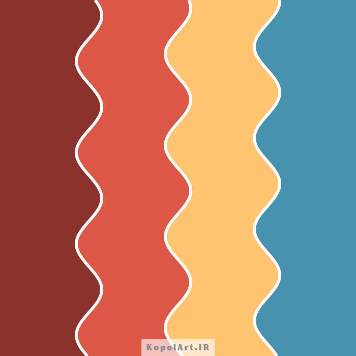 پالت رنگ قرمز عنابی، آبی فولادی، قرمز مرجانی و زرد انبه ای(کهربایی)