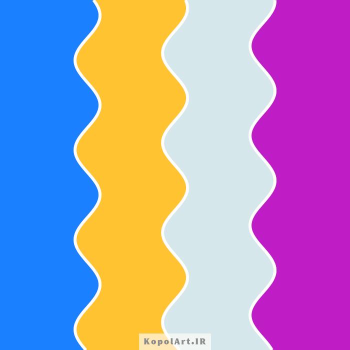 پالت رنگ بنفش ارغوانی، زرد خردلی، آبی یخی و آبی لاجوردی روشن