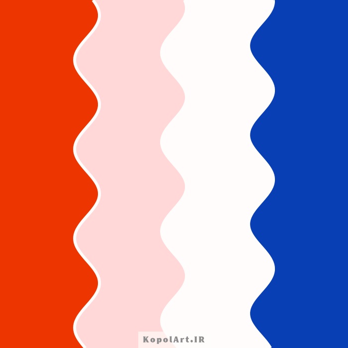 پالت رنگ نارنجی‌قرمز، آبی کبالت، صورتی پاستیلی و سفید