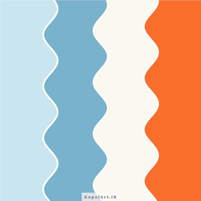 پالت رنگ آبی کبریتی، آبی آسمانی، نارنجی پرتقالی و سفید استخوانی