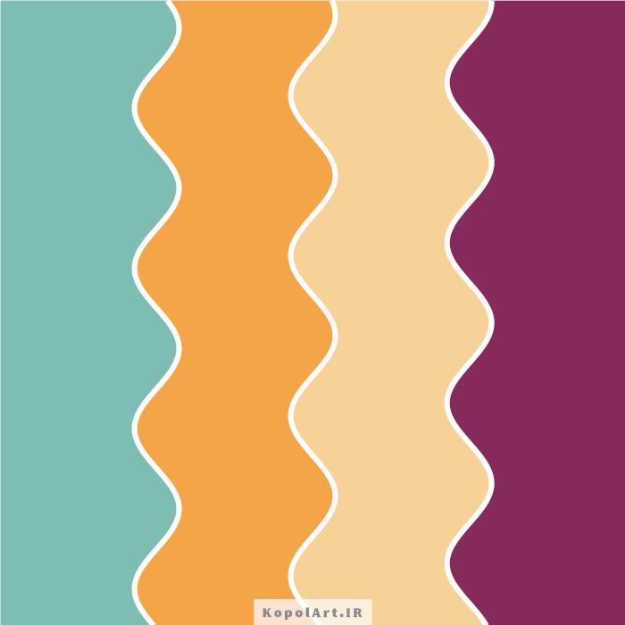 پالت رنگ سبز دودی، نارنجی و بنفش مخملی