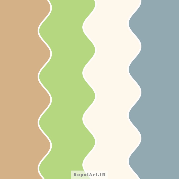 پالت رنگ سبز لیمویی روشن، شتری، آبی دودی و سفید عاجی روشن