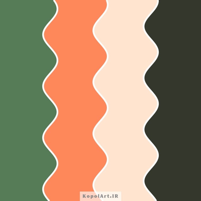 پالت رنگ سبز ارتشی، نارنجی کدو حلوایی و رنگ کرمی ماسه ای 