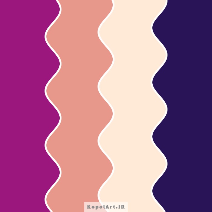 پالت رنگ بنفش تمشکی، صورتی هلویی، ارغوانی سیر و بژ