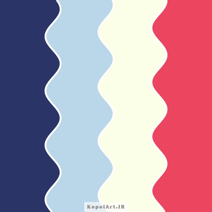 پالت رنگ آبی سرمه‌ای، آبی کبریتی، قرمز و سفید شیری