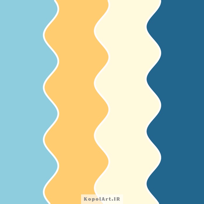 پالت رنگ آبی درباری، خردلی، آبی آسمانی و زرد نباتی