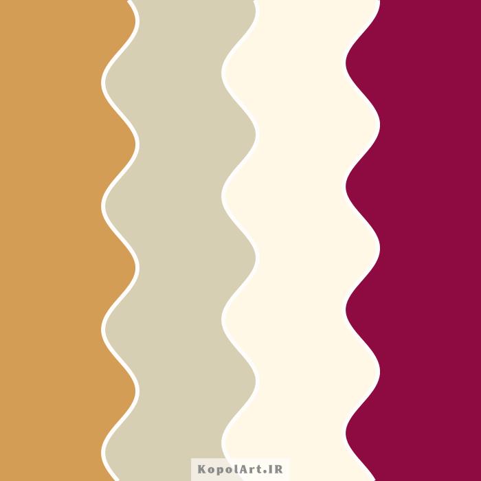 پالت رنگ قرمز یاقوتی، زرد خردلی تیره، بژ و کرمی