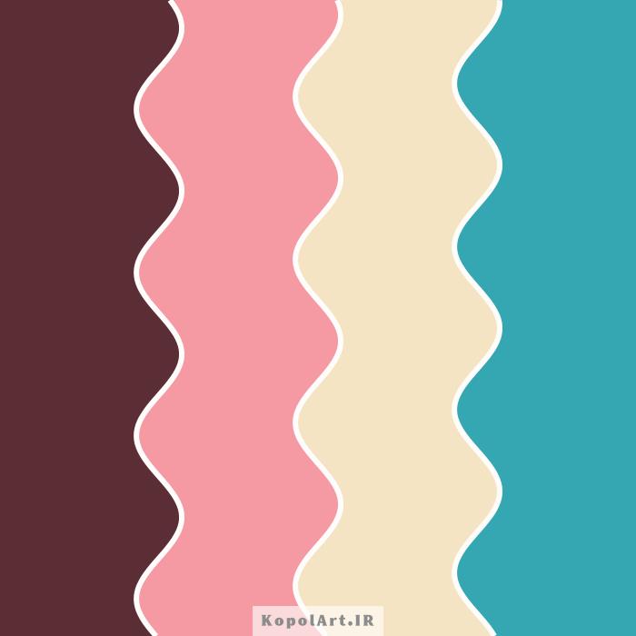 پالت رنگ گلبهی (کالباسی)، سبزآبی، کرمی و قهوه‌ای سوخته سوخته