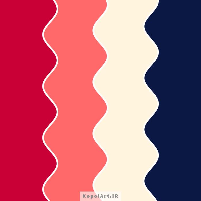 پالت رنگ قرمز گوجه‌ای، گلبهی، کرمی و آبی سرمه‌ای سیر