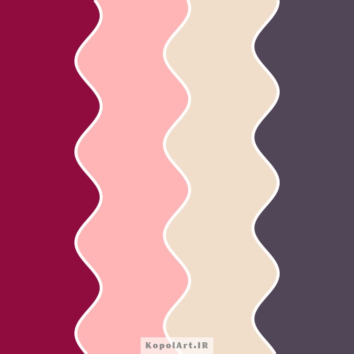 پالت رنگ شرابی، صورتی گلبهی، بنفش ذغالی و بژ