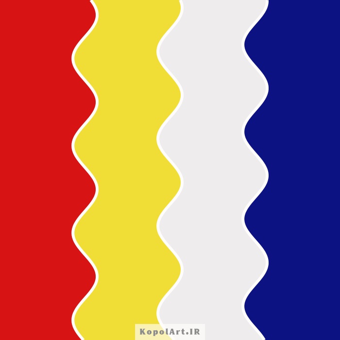 پالت رنگ پر انرژی قرمز وینستونی، زرد و آبی سرمه‌ای