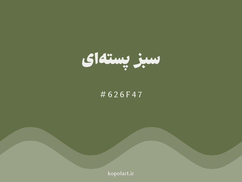رنگ سبز پسته‌ای با کد هگزادسیمال 626F47 و نام لاتین Pistachio Green Color