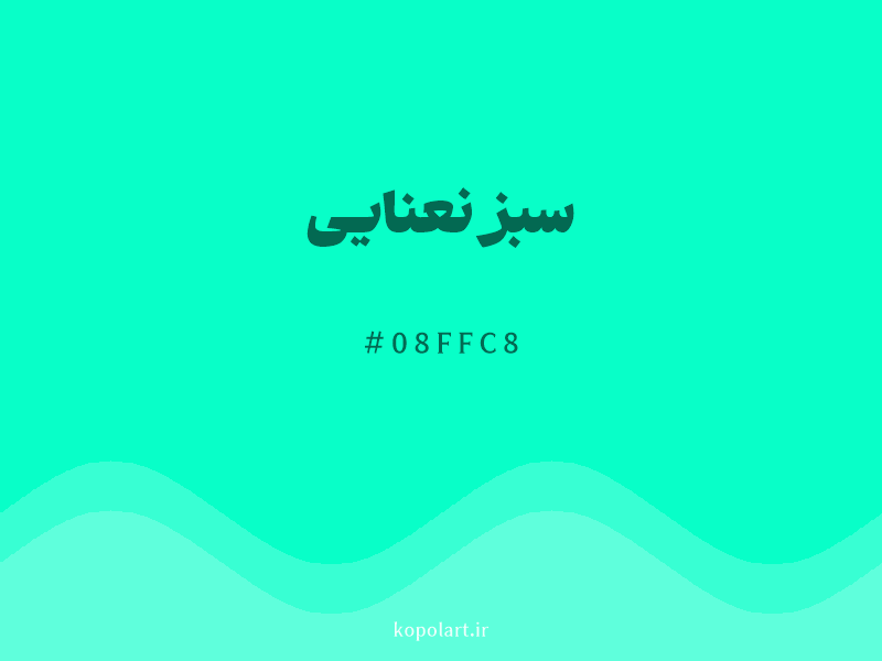 رنگ سبز نعنایی با کد هگزادسیمال 08FFC8