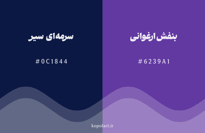 رنگ همسایه سرمهای سیر با کد هگزادسیمال 0C1844، رنگ بنفش ارغوانی با کد 6239A1