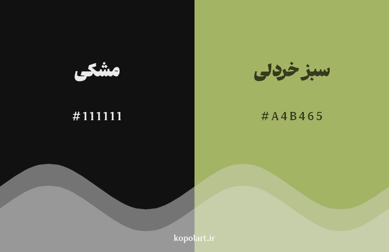 نمایش هارمونی رنگ مشکی در کنار رنگ همسایه آن سبز خردلی