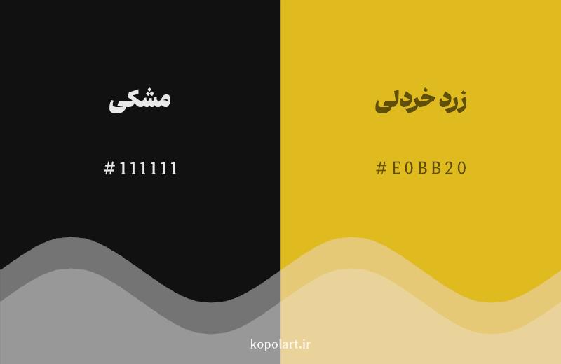 رنگ همسایه مشکی با کد هگزادسیمال 111111، رنگ زرد خردلی با کد E0BB20