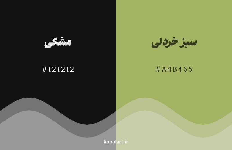 نمایش هارمونی رنگ مشکی در کنار رنگ همسایه آن سبز خردلی