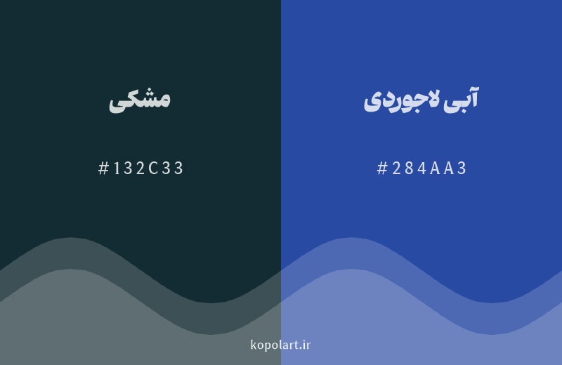 رنگ همسایه ‌مشکی با کد هگزادسیمال 132C33، رنگ آبی لاجوردی با کد 284AA3