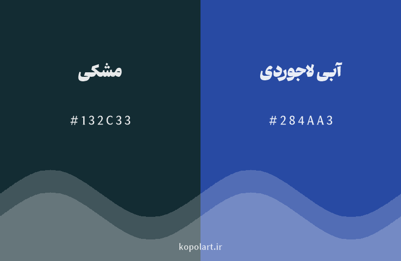 رنگ همسایه ‌مشکی با کد هگزادسیمال 132C33، رنگ آبی لاجوردی با کد 284AA3
