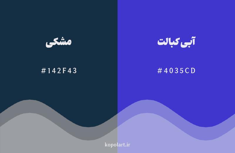 رنگ همسایه مشکی با کد هگزادسیمال 142F43، رنگ آبی کبالت با کد 4035CD